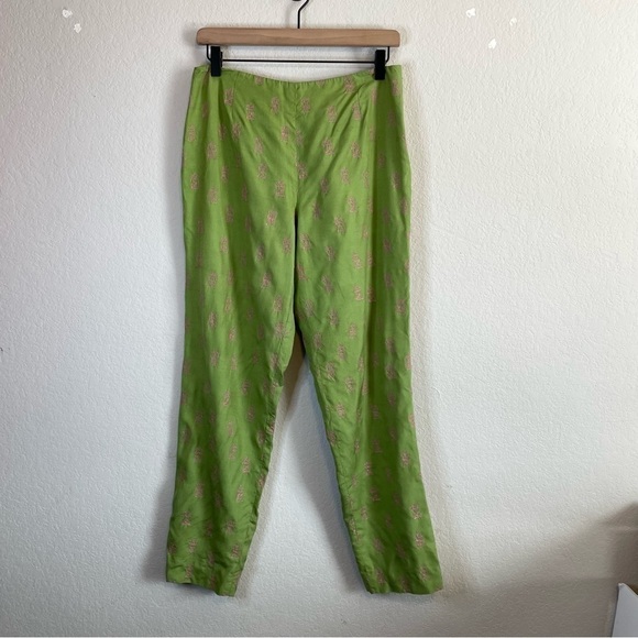 Worth Vintage Green Silk Side Zip Skinny Ankle Pants Size 8 - Picture 1 of 6